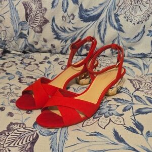 Vince Camuto Red and Gold Low Heel Sandals 8.5